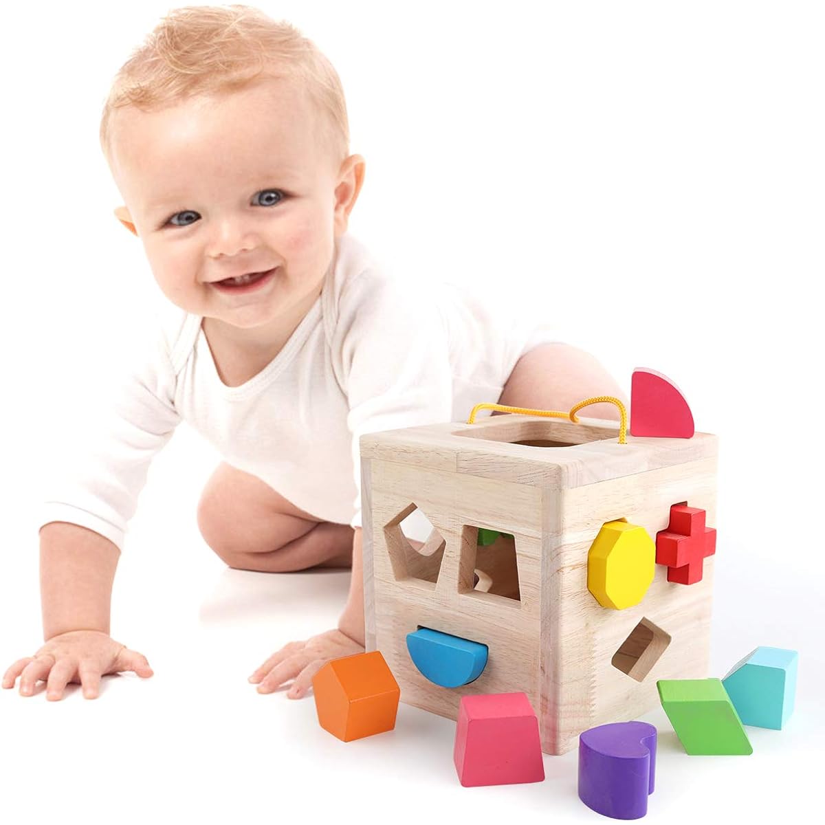 GEMEM Shape Sorter Toy, First Wooden 12 Blocks, Geometric Learning Matching Sorting Gift, Educational Classic Toy for Toddlers, Babies, Kids, Ages 2-3