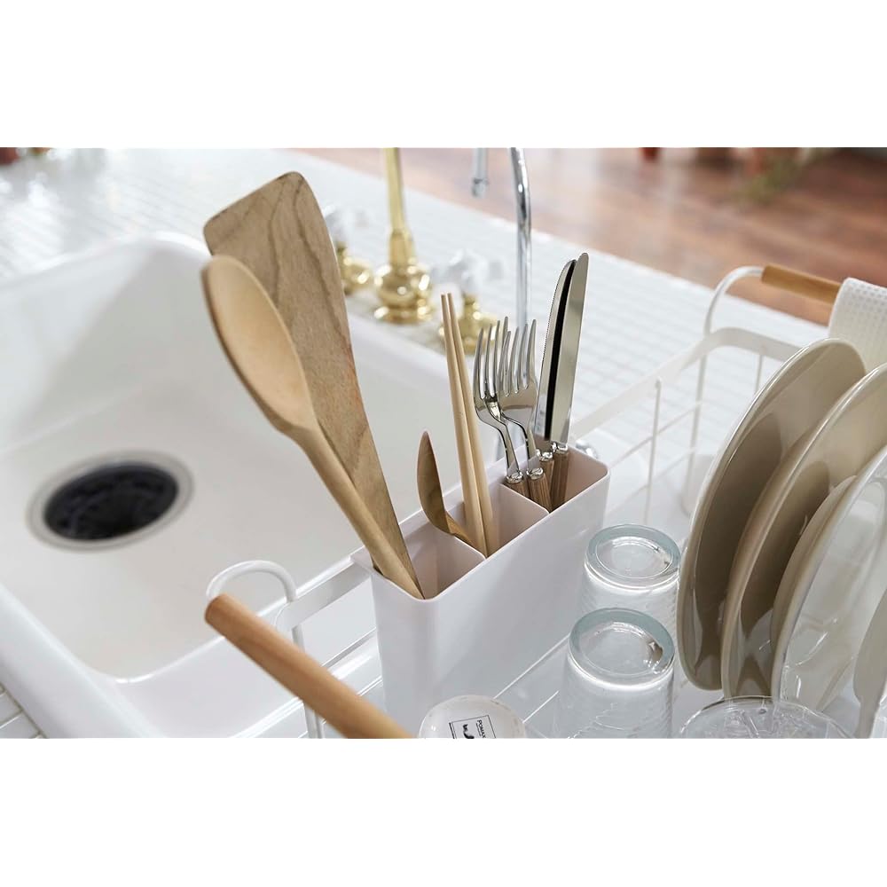 Yamazaki Jitsugyo 3107 Drainer Basket White Approx. W47 x D33.5 x H20cm Tosca Drainer Rack with Cutlery Pocket