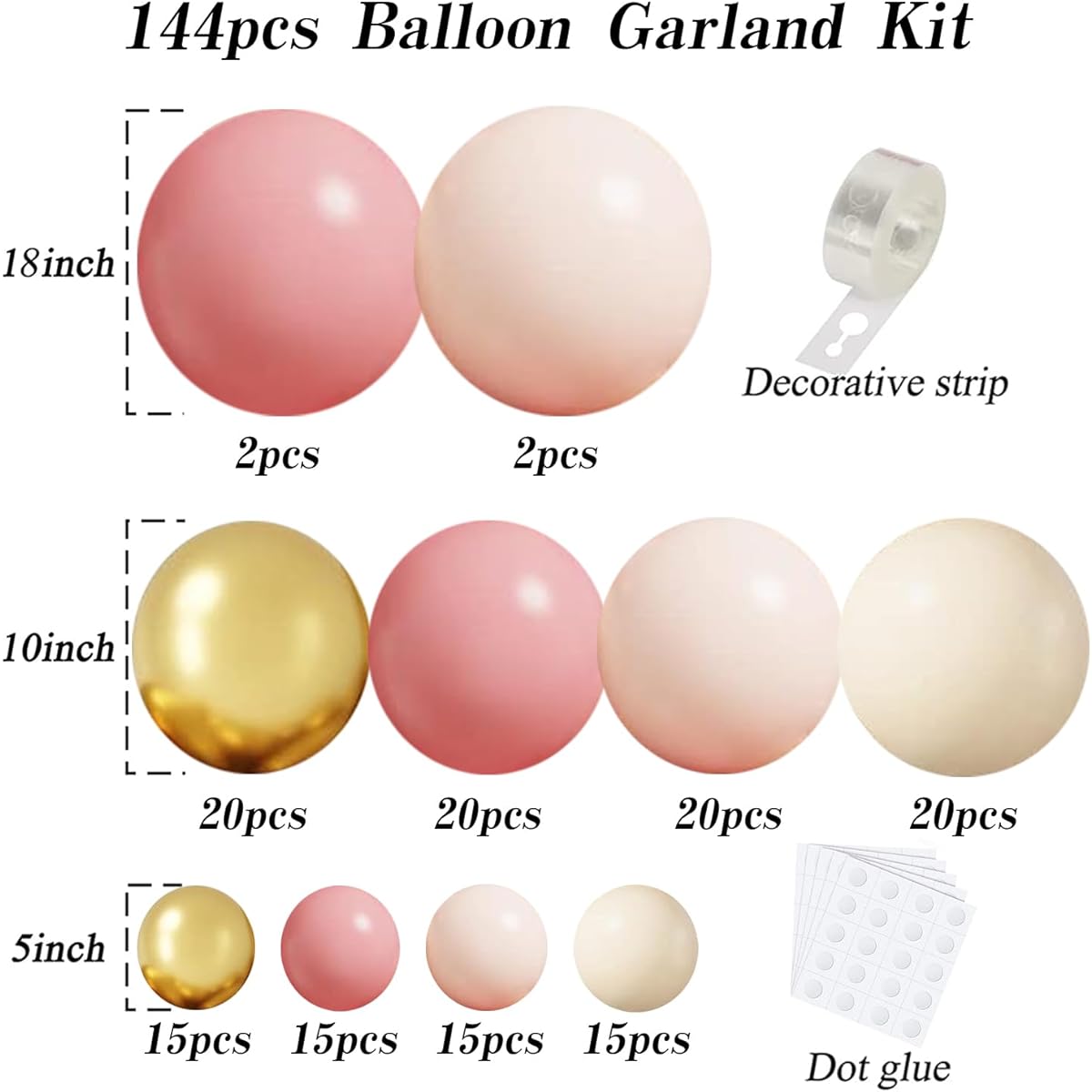 Dusty Pink Gold Garland Kit 144pcs Boho Blush Peach Sandy White Gold Chrome Metallic Balloons for Wedding Bridal Shower Birthday Baby Shower Boho Party Decorations Supplies