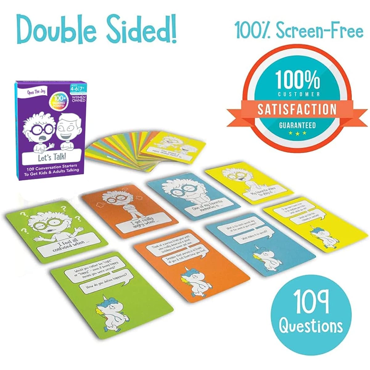 Open The Joy Let's Talk Conversation Cards for Kids Great Conversation Starter Family Travel Card Game for Road Trips Builds Confidence and Emotional Intelligence Great Gift for Kids Ages 4-6 and Up