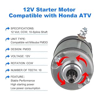 WATERWICH Starter Compatible with Honda 300 fourtrax Trx300 Trx300fw Trx300ex 250es 1987-2000 31200-HC4-023 31200-HC4-033 SM13213 128000-4400