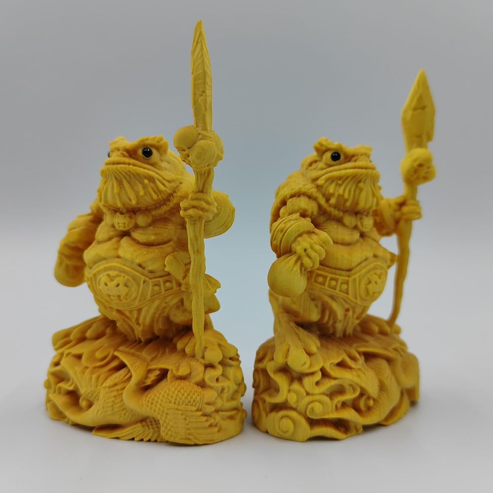 Wood carving toad figurine, money luck frog, total height approx. 110mm, boxwood wood carving, anime figure, god of wealth, good luck, house, feng shui, exorcism, ward off evil, amulet