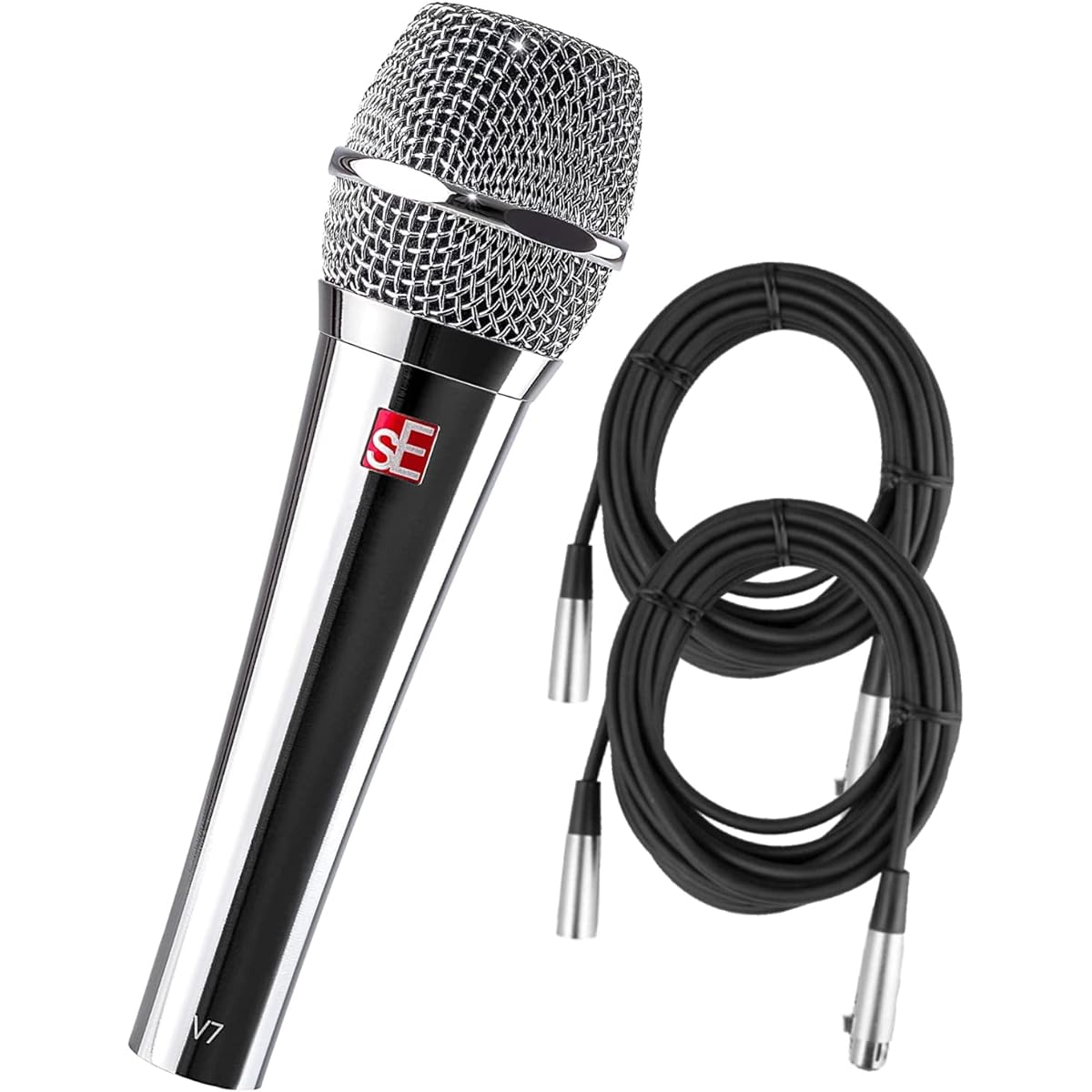 Briskdrop sE Electronics V7 Studio Grade Handheld Microphone with Supercardioid Chrome 2 XLR Cables