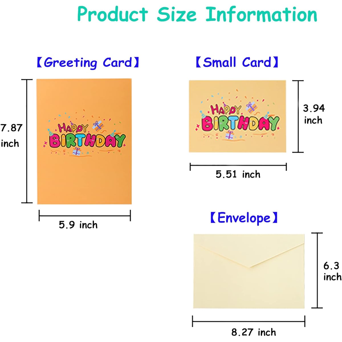 Prudance Pop-up Birthday 3D Greeting Card, Colorful Happy Birthday Handmade Card with Envelope, 3D Greeting Card, Small Message Card and Number Card 0-9, Gift for Children Friends Parents