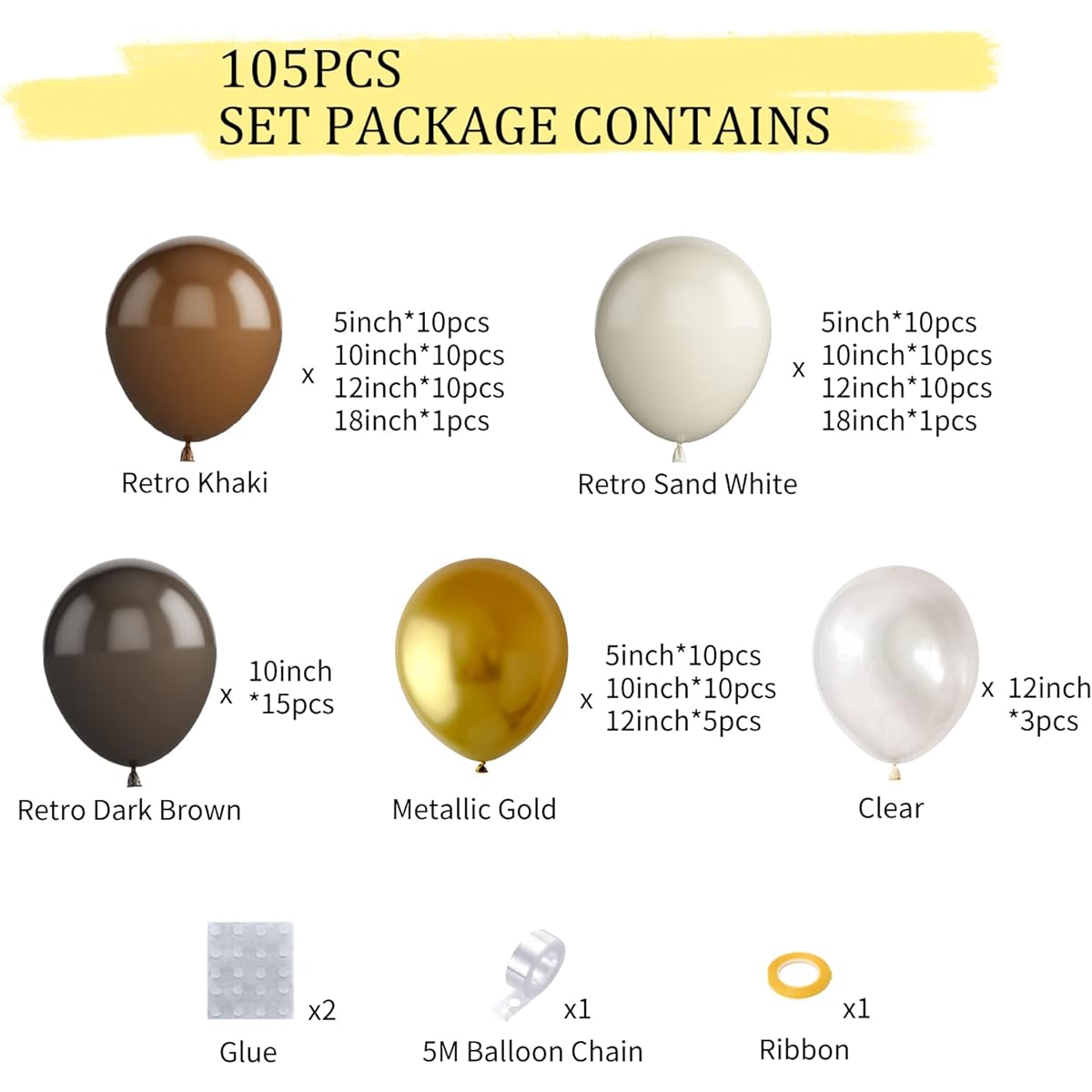 GREMAG Brown Balloon Garland Kit Balloon Arch Kit 105 Pieces Khaki Dark Brown Retro Sand White Metallic Gold Clear Latex Balloons 5 10 12 18 Inch Different Sizes Bear Safari Theme Birthday Party