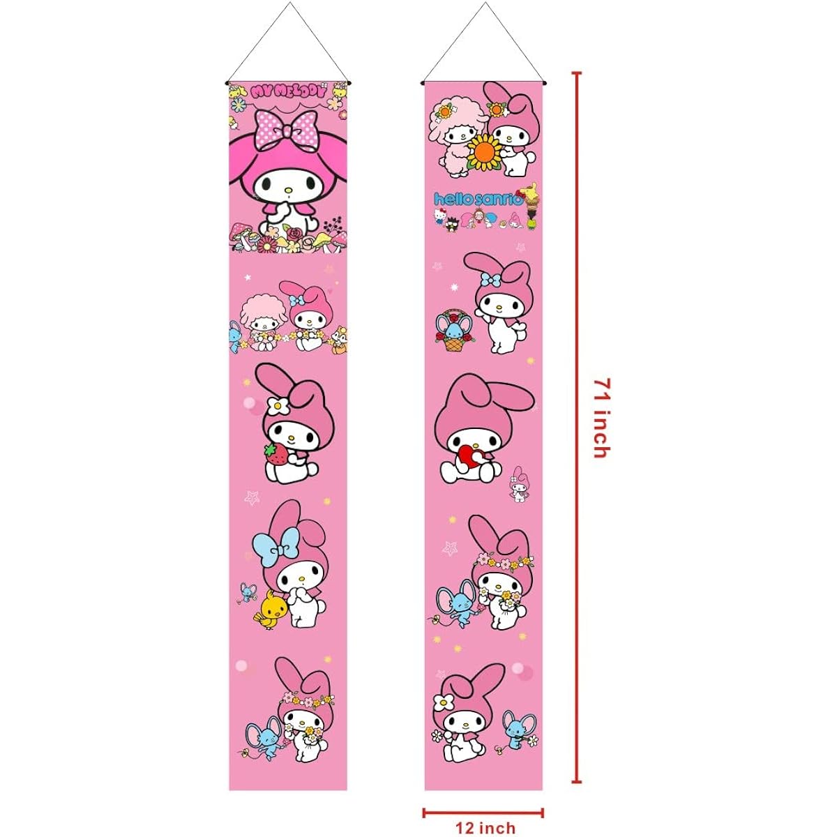My Melody Birthday Porch Sign Door Hanging Banner Melody Birthday Party Supplies for Kids Wall Decor Decor 2 Pieces