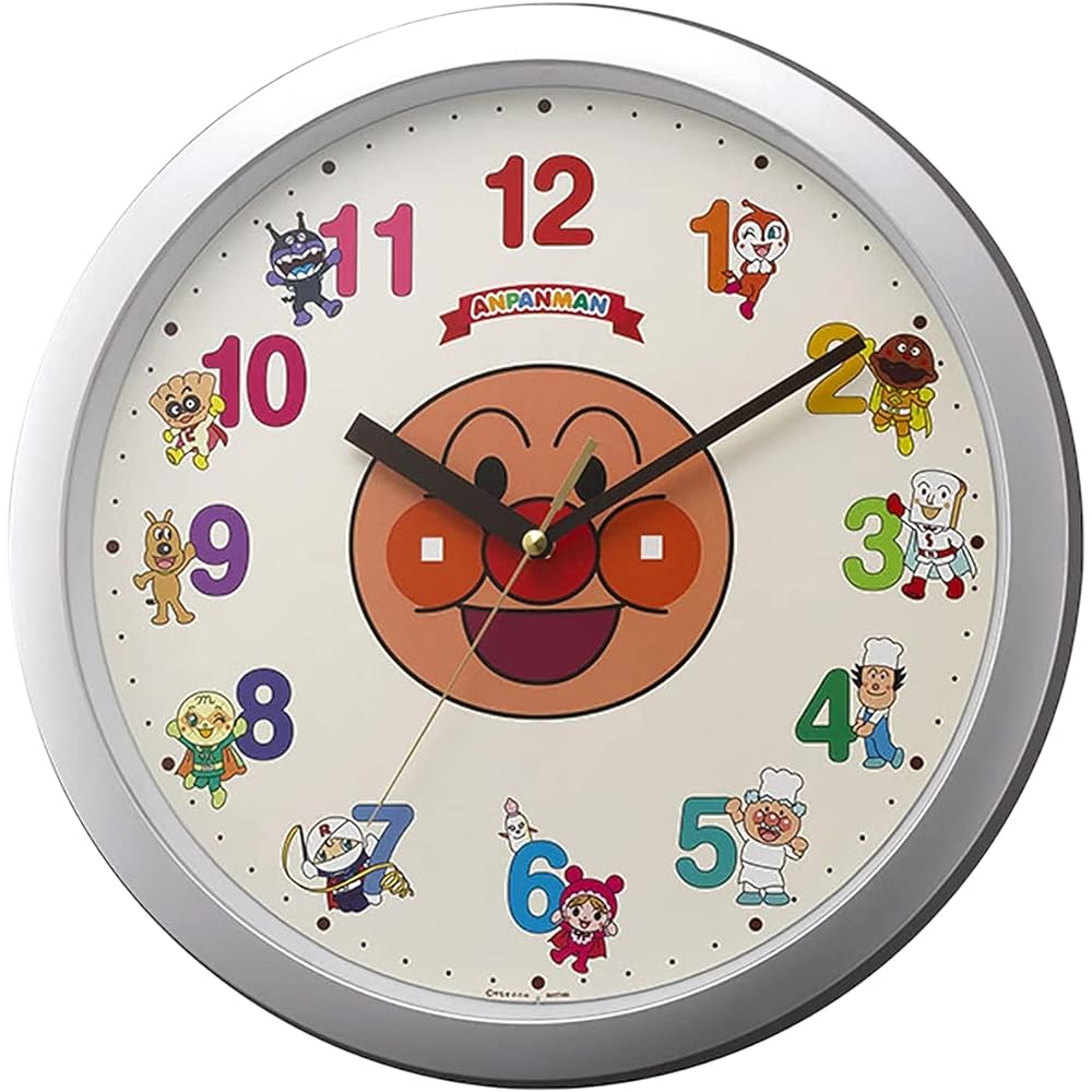 RHYTHM Anpanman Wall Clock Character Analog Silver 4KG713-M19