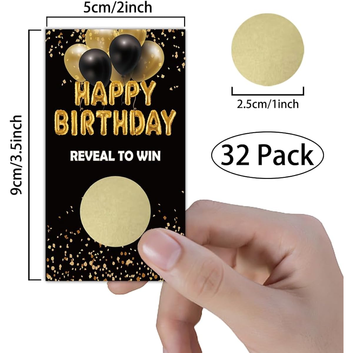 REWIDPARTY 154REWIDPARTY Happy Birthday Party Scratch Off Game Cards (32 Cards) Black Gold Balloon Birthday Scratch Off Tickets Christmas Holiday Special Event Raffle Tickets Funny Adult Birthday Activity Supplies