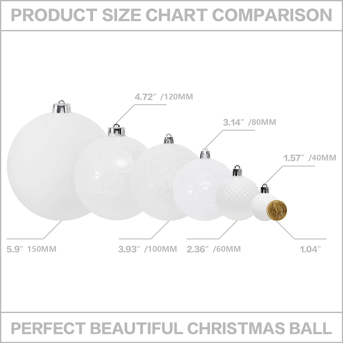 SY Super Bang Christmas Ornaments Set,Christmas Tree Ornaments for Holiday,Party,Halloween,Christmas Decorations(White,5.91inch/150mm)