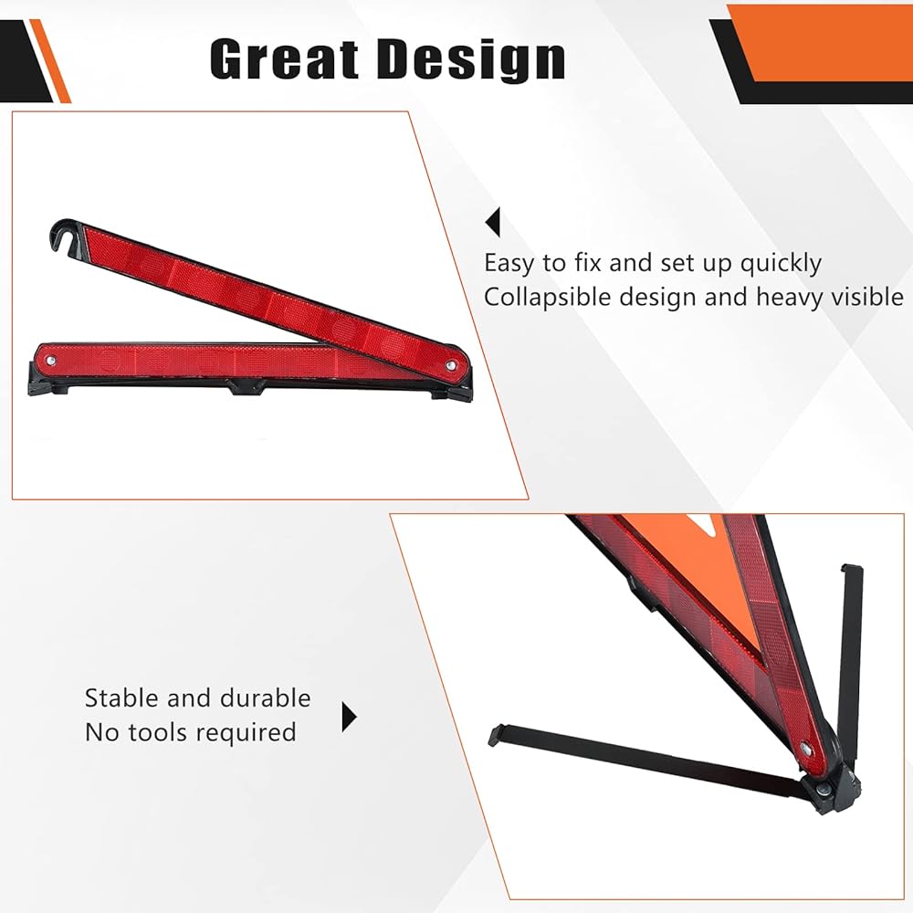 ATPEAM Triangle Warning Frame Triangle Emergency Warning Triangle Reflector Safety Triangle Kit Vehicle Emergency Triangle Car Road Reflective Kit Pack of 3