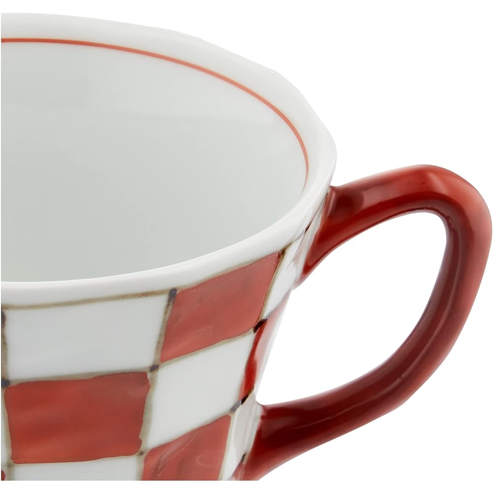 Hamata Arita Ware Sota Kiln Checkered Pattern Coffee Cup & Saucer Red Chamfer 60th Birthday Respect for the Aged Day Present 301971