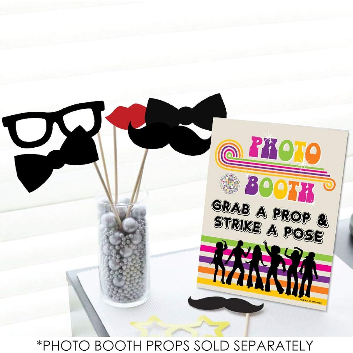 Big Dot of Happiness 70's Disco Photo Booth Sign - 1970's Disco Fever Party Decorations - Printed on Sturdy Plastic Material - 10.5 x 13.75 Inches - Sign with Stand - 1 Piece