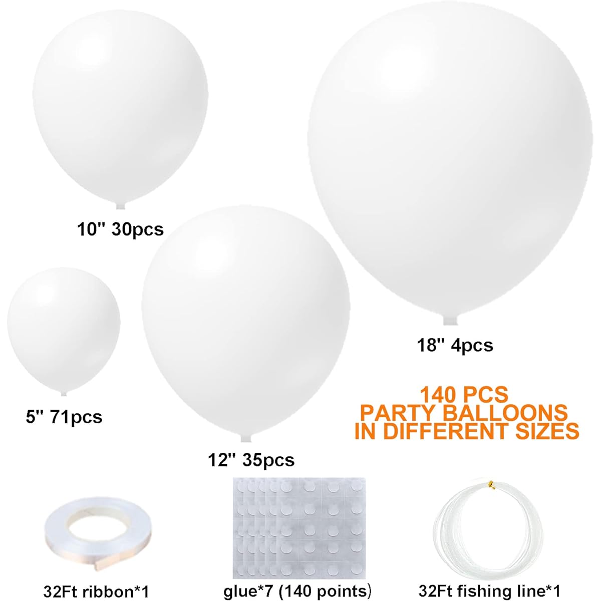 140pcs White Balloons White Balloon Garland Arch Kit 5/10/12/18inch Matte Latex White Balloons Baby Shower Balloons Birthday Balloons Wedding Christmas Balloons Party Decorations