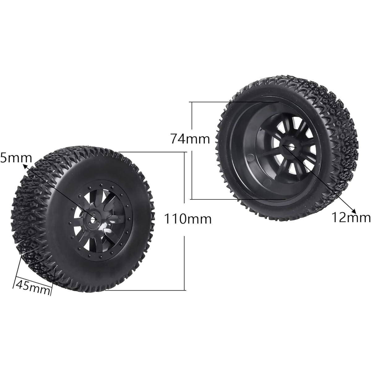 RC Short Course Truck Tires and Wheels Set with Foam Inserts 12mm Hex Traxxas Slash 4x4 2WD VXL VKAR 10SC Losi SCT Redcat Blackout SC HPI Pregreed (Type 2)
