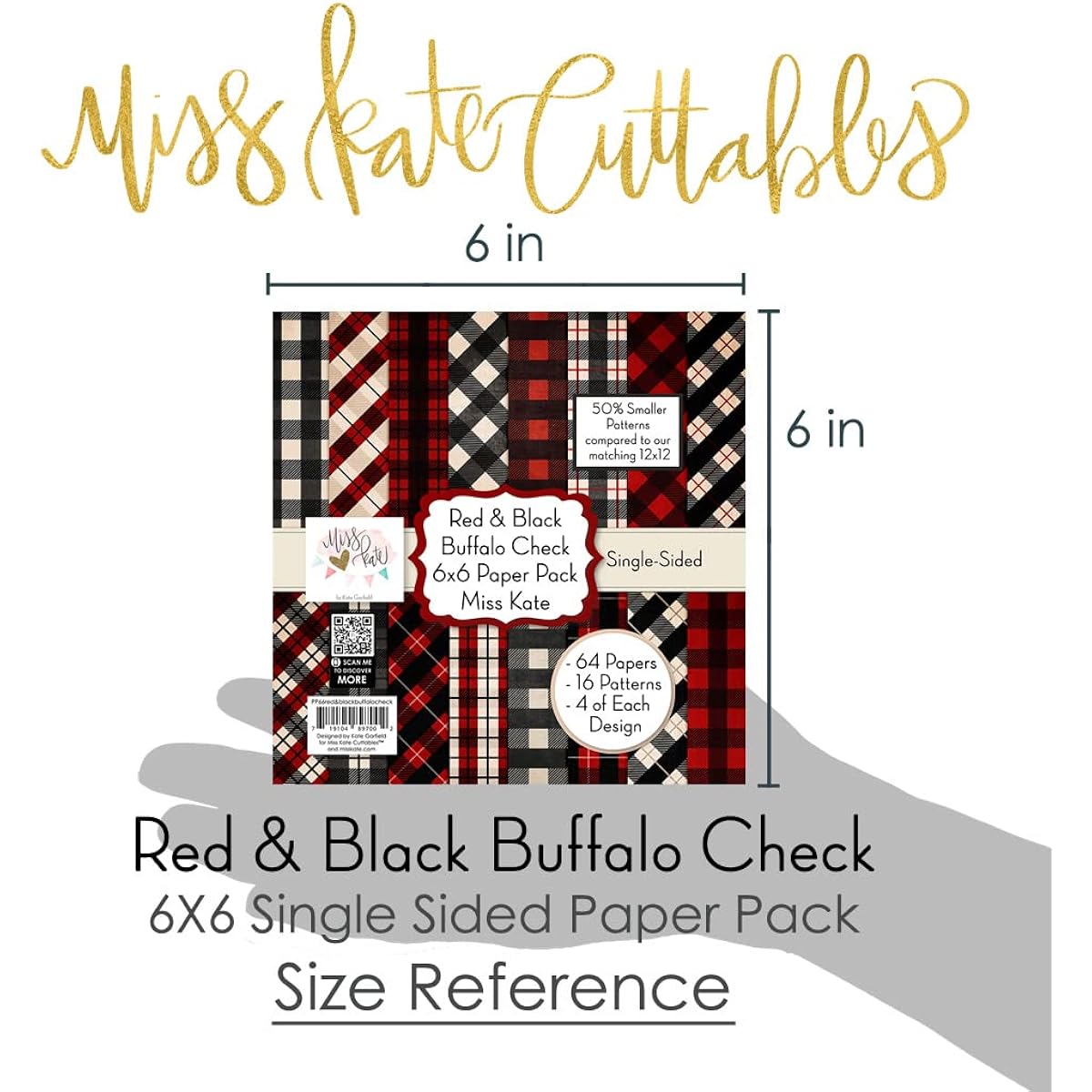 Miss Kate Cuttables 6x6 Pattern Paper Pack - Red & Black Buffalo Check Card Making Scrapbooking Specialty Paper Single Sided 6x6 Inch Collection - 64 Sheets