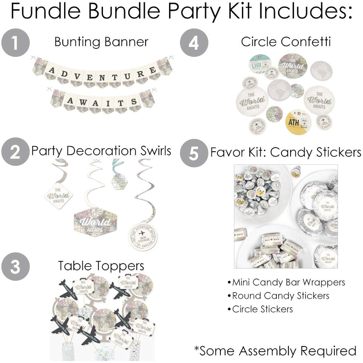 Big Dot of Happiness World Awaits - Travel Themed Graduation Retirement Party Supplies - Banner Decorations Kit - Bundle