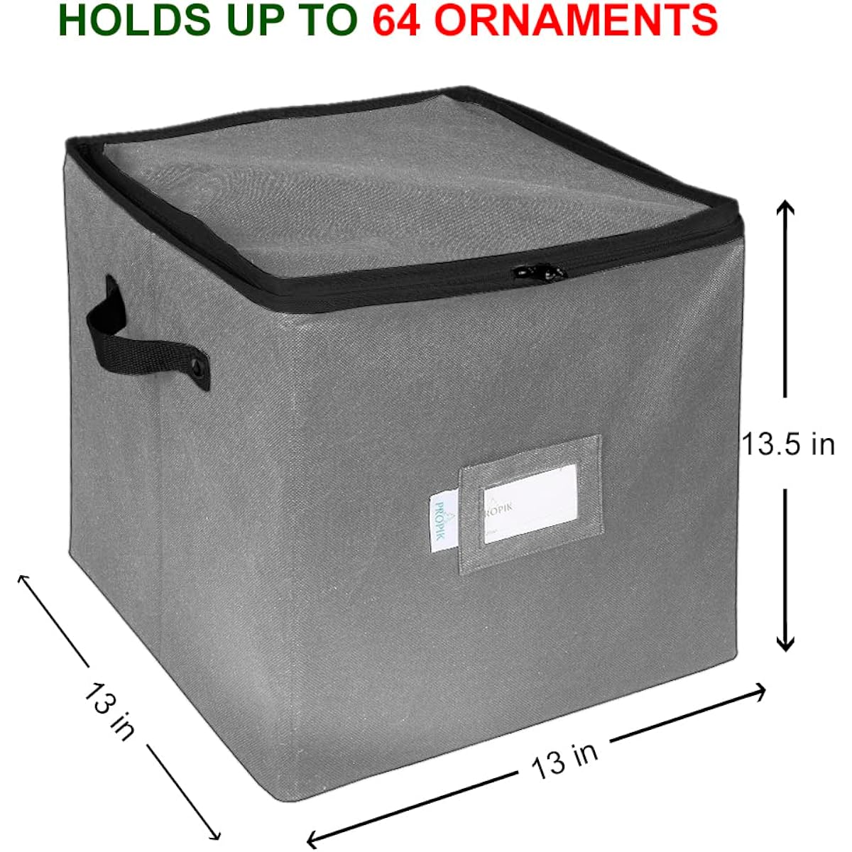ProPik Christmas Ornament Storage Box, 4 Tiers, Holds up to 64 Holiday Ornament Decoration Balls, Dividers for 3" Bulbs, Durable Oxford Polyester Material (Grey)