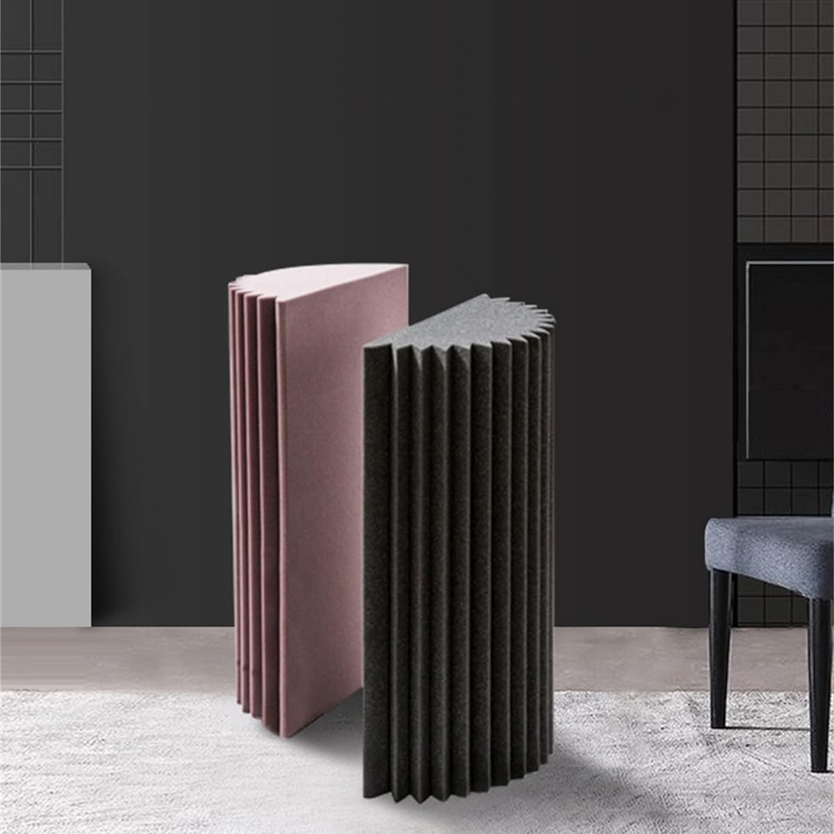 Acoustic Foam Panels,Decorative Sound Absorbing Foam,Bass Trap Soundproof Pads for Studio or Home Theater,Semicircle(Purple 20*20*50CM)(Black 20*20*50CM)