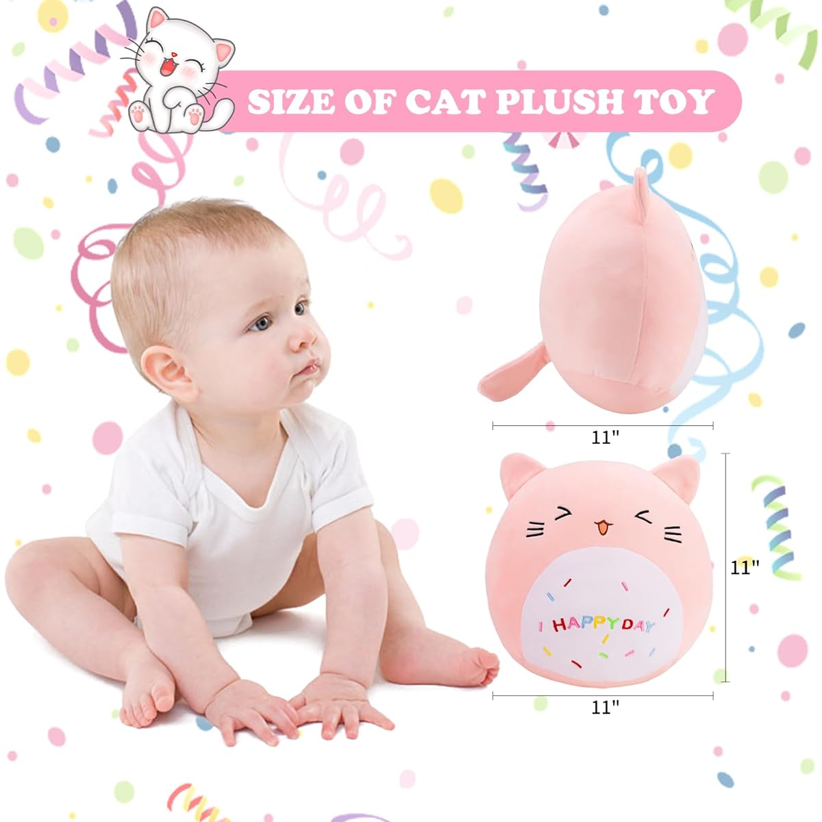 Cexsilicon Cat Plush Toy 12 Inch Cute Birthday Animal Cat Stuffed Animal Happy Birthday Cat Plush Toy