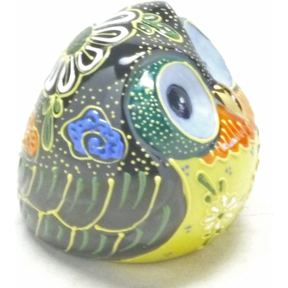 Kutani Ware Owl Owl Good Luck Ornament Deco-Mori Black Size 2.2