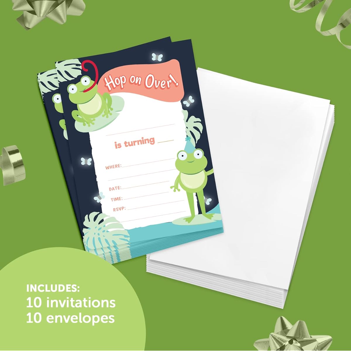 Frog Style 2 Happy Birthday Invitations 10 pcs Invitation Cards with Envelopes for Boys Girls Kids Party (10 pcs)
