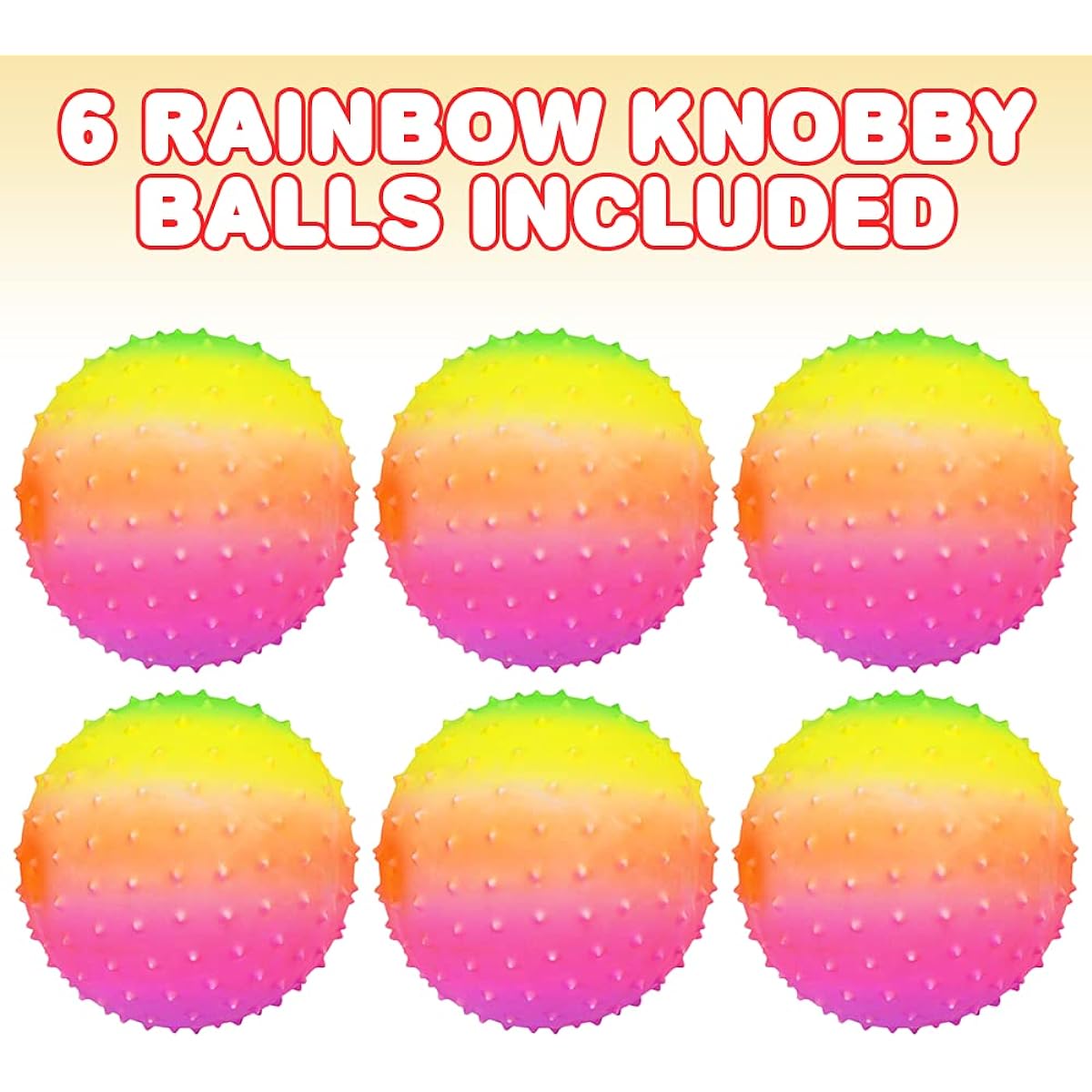 ArtCreativity Rainbow Knobby Balls Set of 6 Kids Fidget Sensory Toys 4.75" Spiky Sensory Balls Rainbow Colors Birthday Party Favors Treasure Chest Giveaways - Sold Deflated