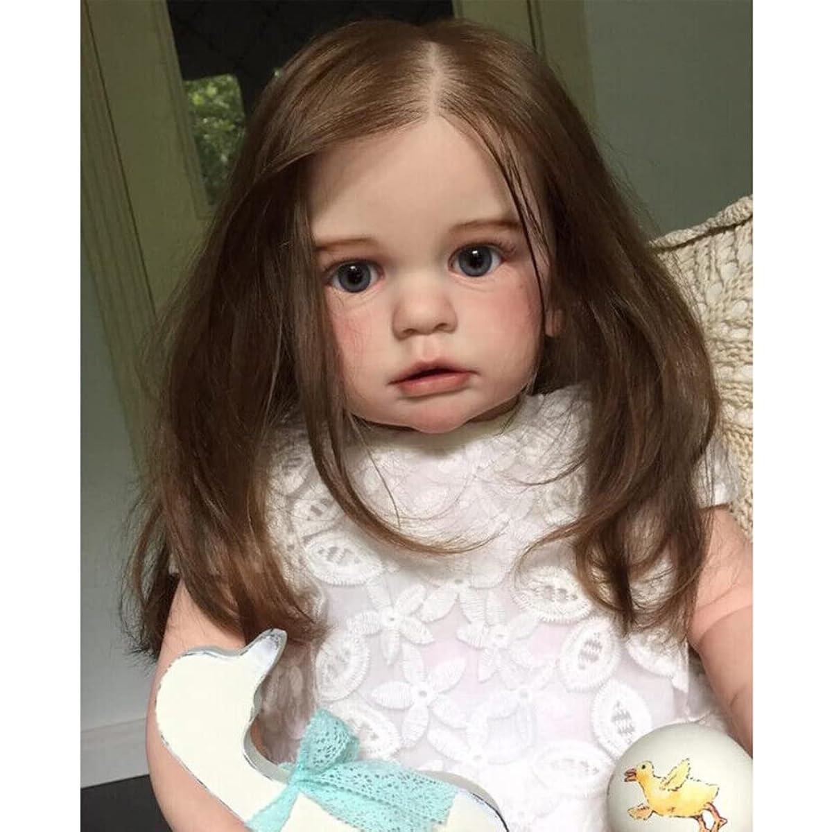 Meeler Reborn Doll 60cm Realistic Doll Toy Long Brown Hair Cute Girl Newborn Reborn Limbs Silicone Vinyl and Cotton Body Handmade Realistic Looking Toddler Doll Birthday Set for Girls