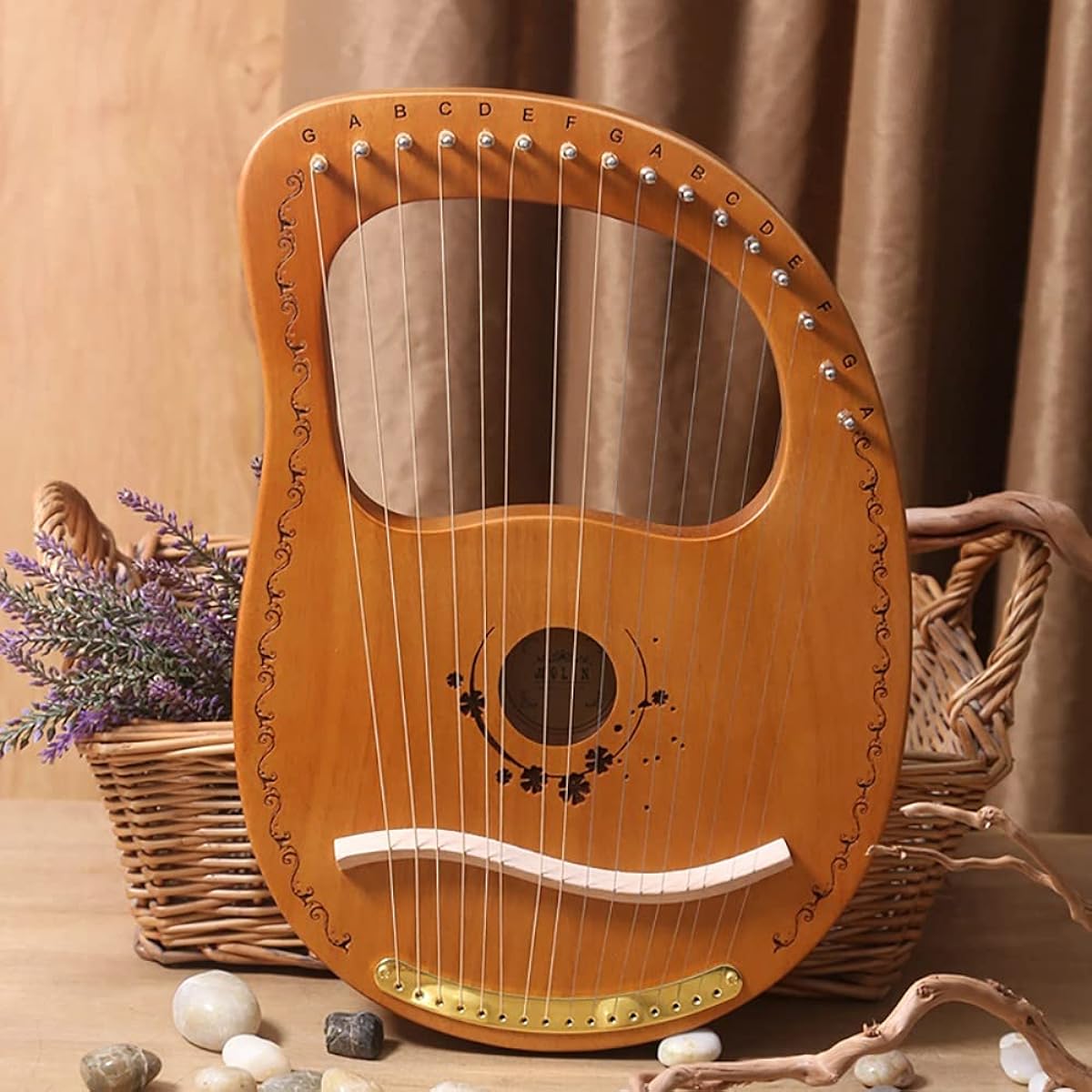 WowZza 16 String Lyre Harp, Metal String Lyre Harp with Durable Gig Bag and Tuning Wrench, Musical Instrument for Adults/Kids/Wood Color