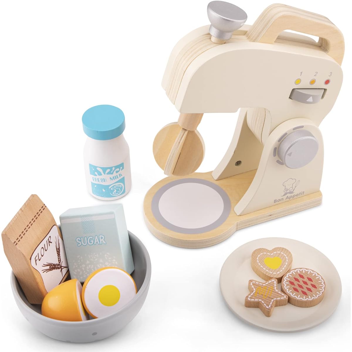 Classic Toy Wooden Mixer Set Pretend Play Toys for Kids Cooking Simulation Educational Toy Color Perception Toy Preschool Toddler Boys Girls