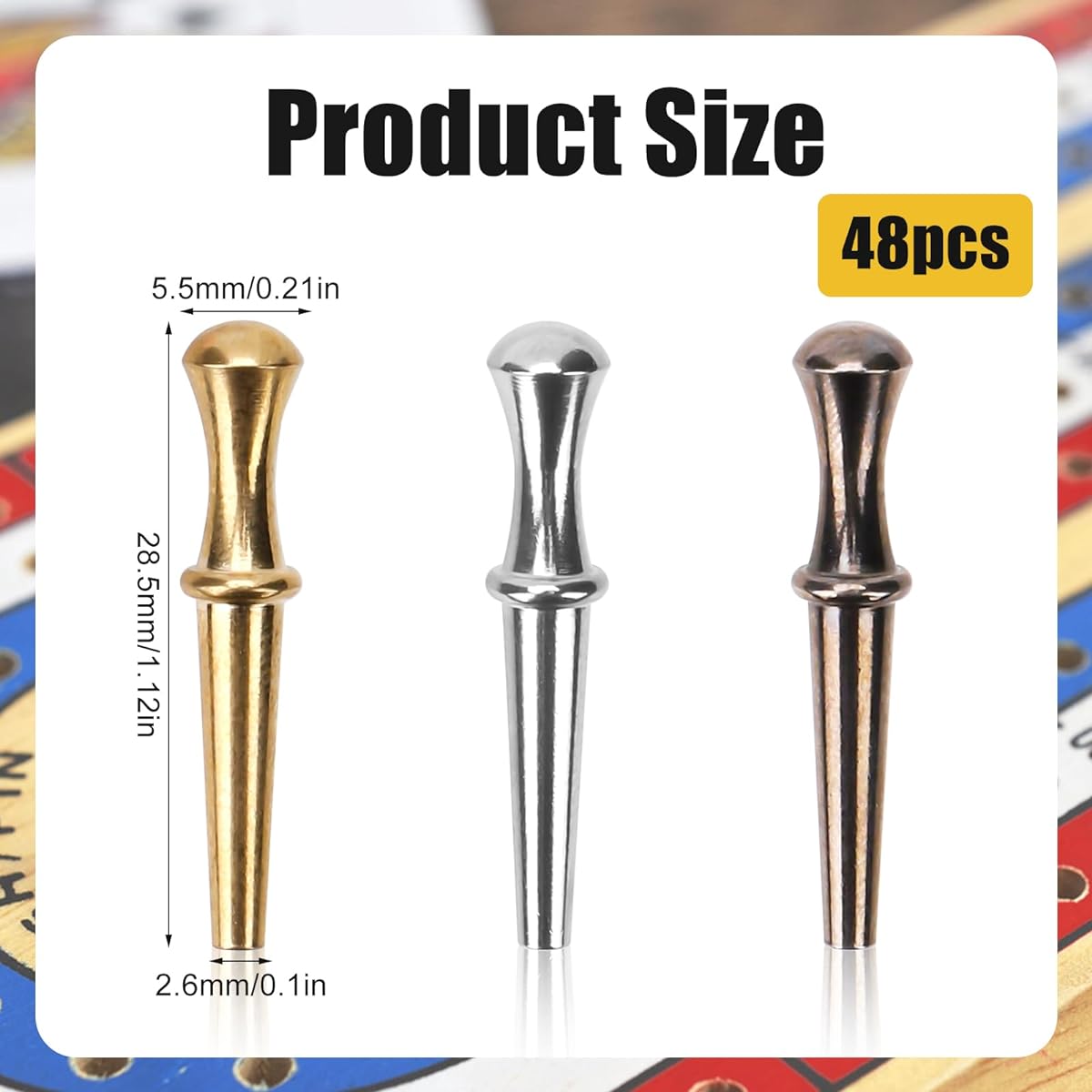 Cribbage Board Pegs 48 Pieces Metal Cribbage Pegs Tapered Design Cribbage Board Pins for 1/8 Hole Cribbage Traditional Board Game for Friends and Family 3 Colors