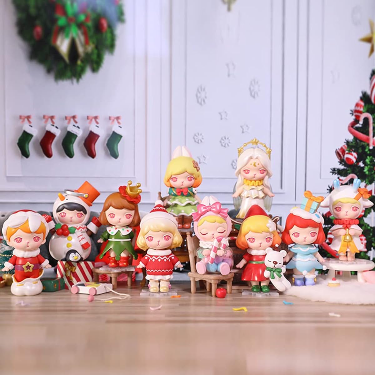 POP MART Bunny Christmas Series 9pcs Action Figures Blind Box Toy Box Bulk Popular Collectible Random Art Toys Hot Toys Cute Figures Creative Gifts for Christmas Birthday Party Holidays