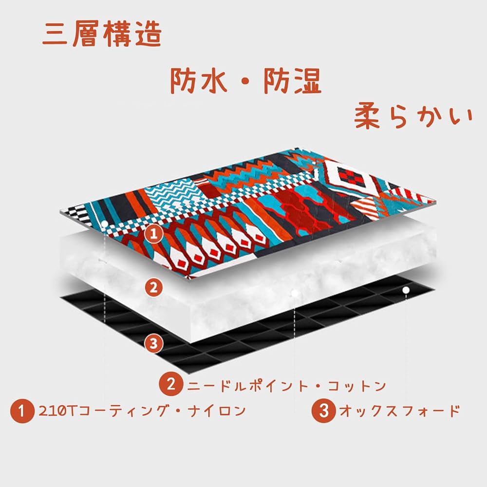 VicBre Leisure Sheet, Thick, Lightweight, Waterproof, 200*200cm, Picnic Sheet, Convenient Storage, Foldable, Compact, Convenient to Carry, Camping/Picnic/Cherry Blossom Viewing/Sports Day/Fireworks Festival (Bohemia)
