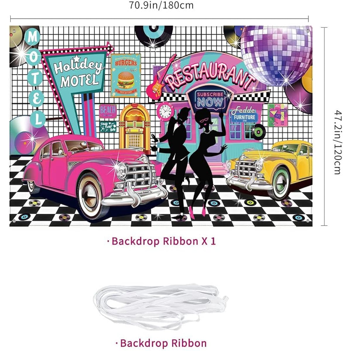 50's Theme Party Decorations Rock and Roll Party Backdrop Banner Classic 50's Photo Backdrop 1950's Party Decoration 72.8 x 43.3 Inch