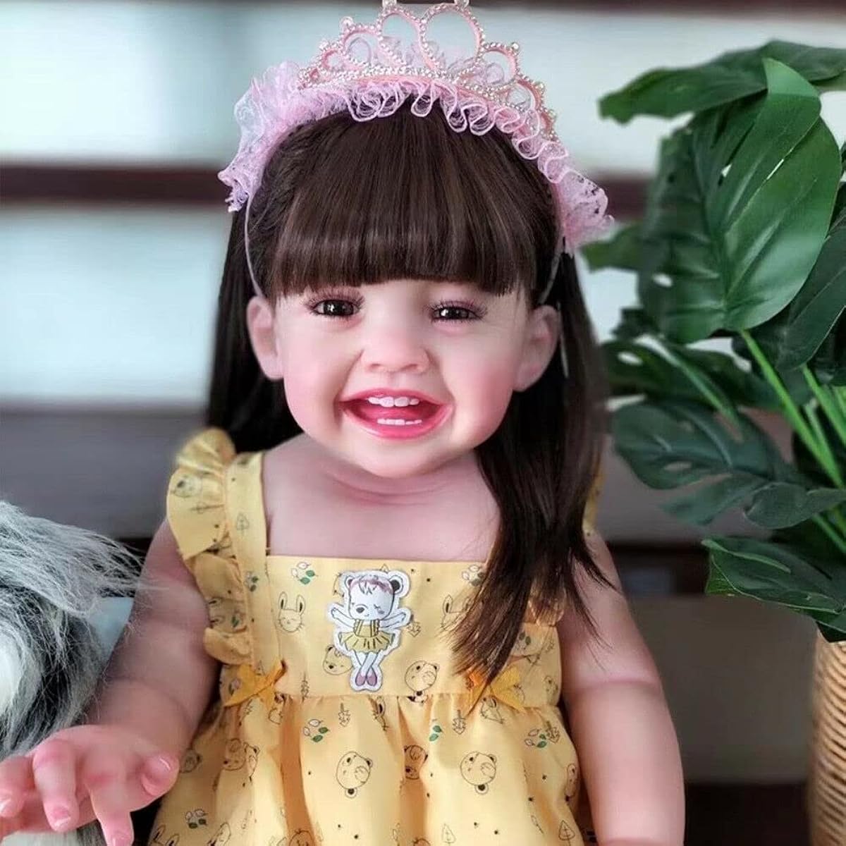 Meeler Reborn Doll Girl 68cm Realistic Smiling Baby Doll Toy Brown Hair Happy Girl Reborn Full Body Silicone Vinyl Handmade Realistic Looking Toddler Doll Kids Birthday Gift Toy