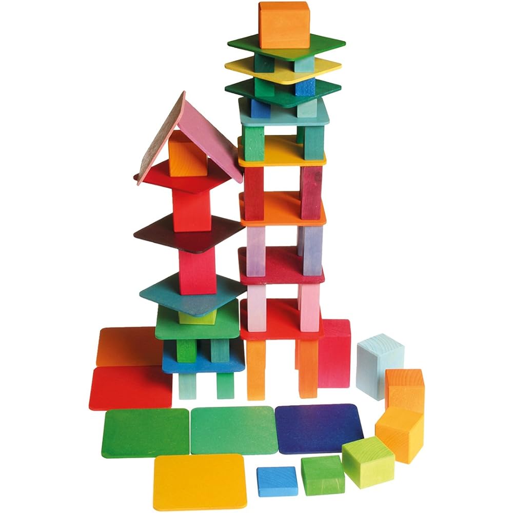 GRIMM'S Toy Educational Toy Wooden Building Blocks Figure Play Board 58 Colors Color Chart Block