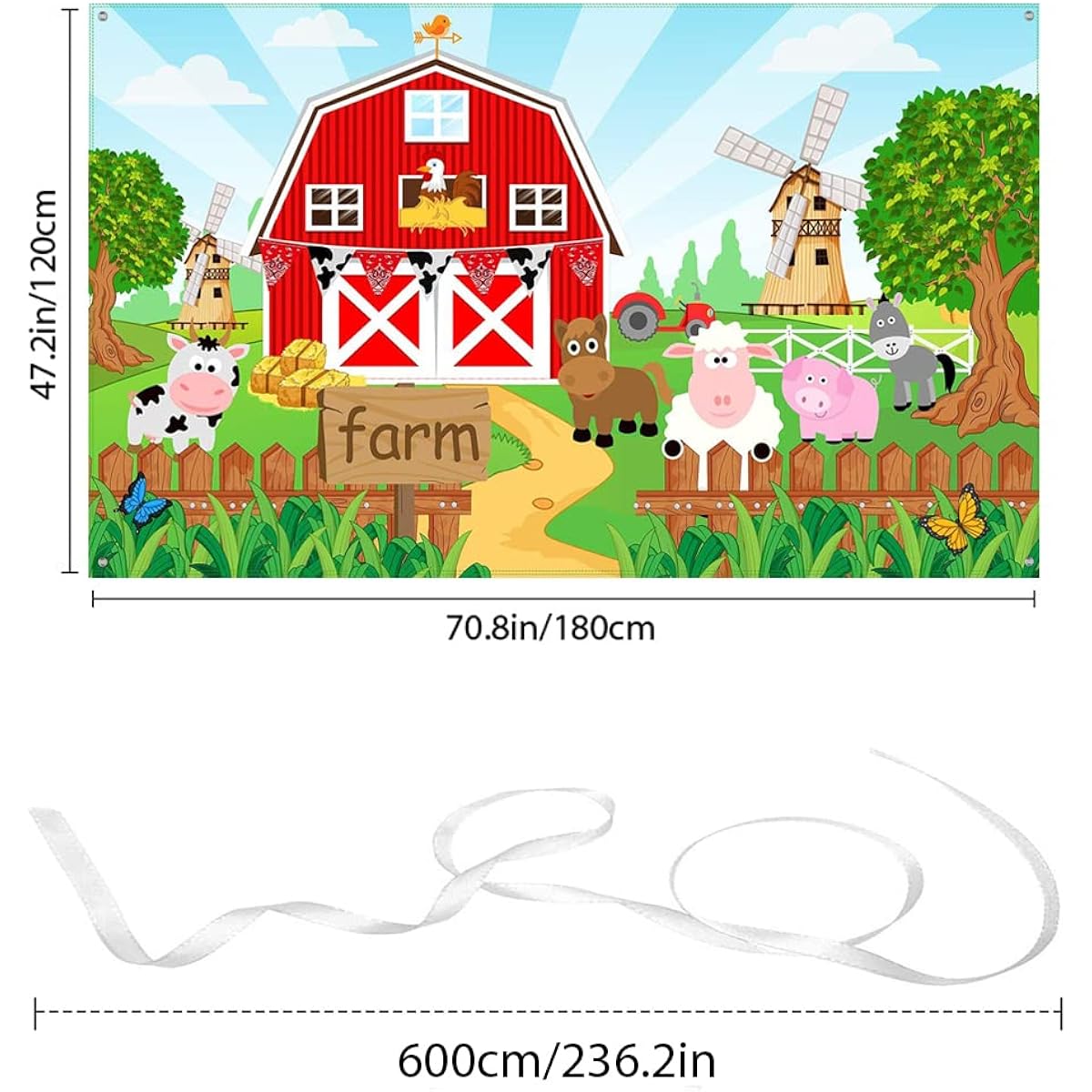 Farm Animal Themed Party Decorations Farm Animals Barn Backdrop Banner for Kids Birthday Party Supplies Farm Animals Scenery Background Photo Booth 72.8 x 43.3 Inch