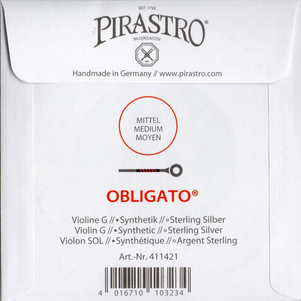 Violin string obbligato E (gold), A, D, G string set E string: loop