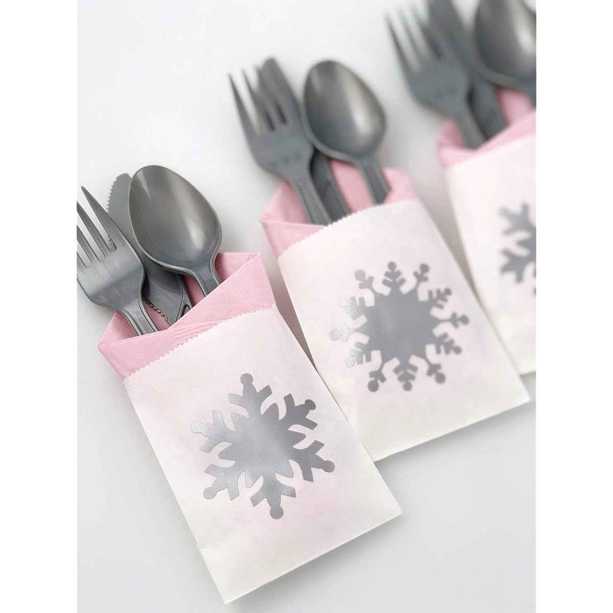 Pink Snowflake Party Cutlery – 24 Sets for Baby Shower or Winter Wonderland Birthday