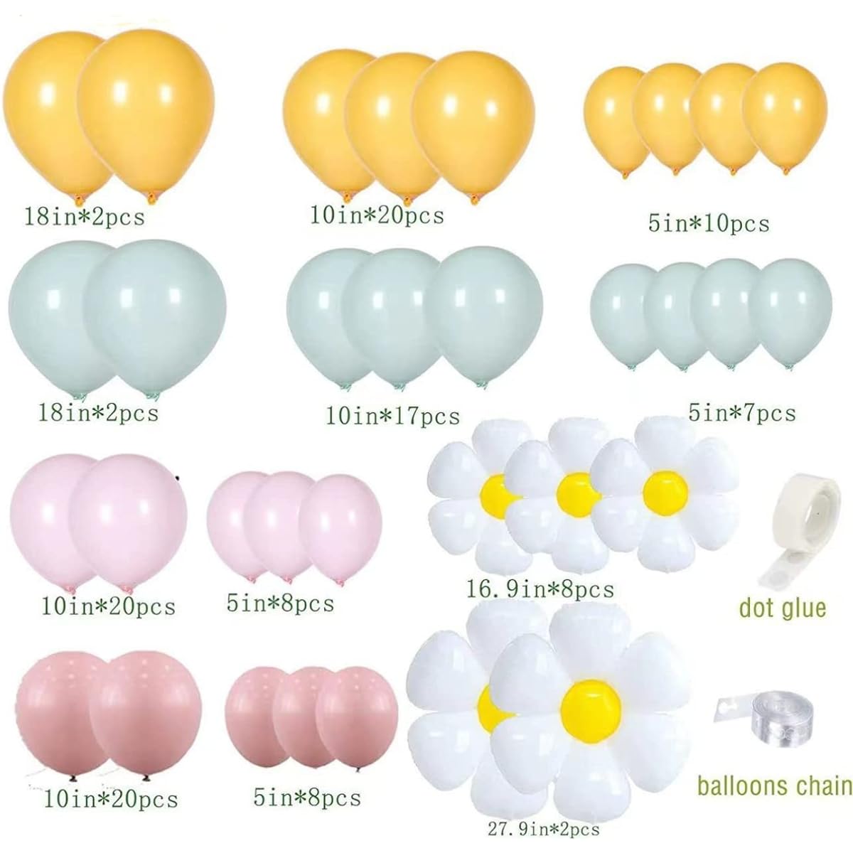 Daisy Balloon Garland Macaron Pastel Balloon Arch Kit 124pcs for Wedding Birthday Party Decoration