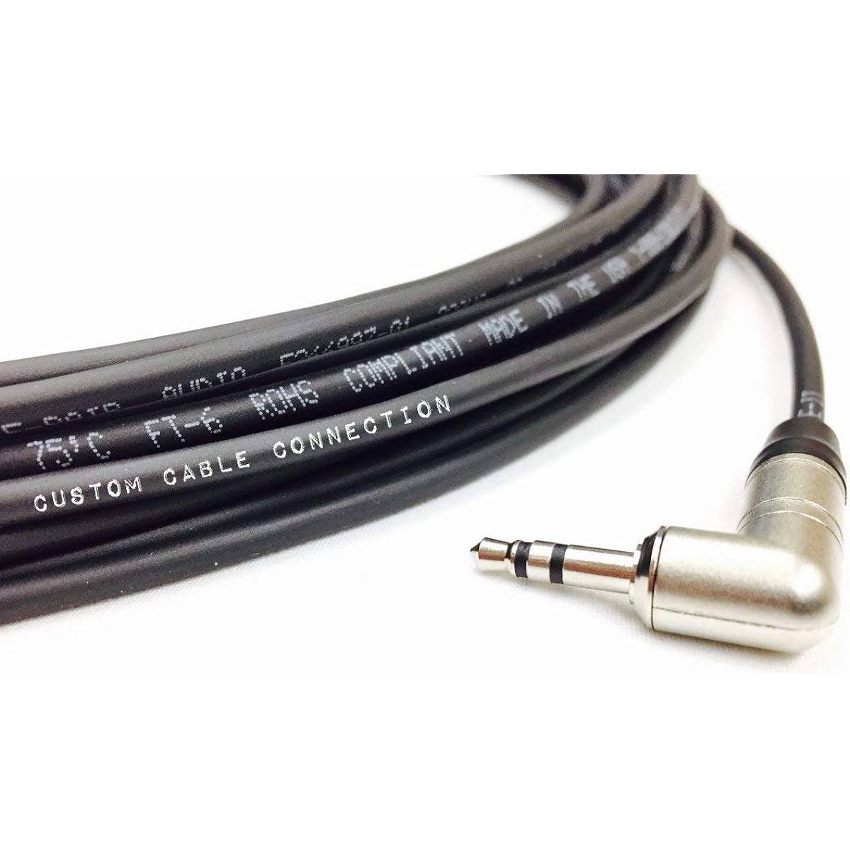 3.5MM Right Angle to 3.5MM Straight Stereo Audio Plenum CL3P Cable Male to Male FT6 Rated by Custom Cable Connection 40 Foot Black 47368-40P
