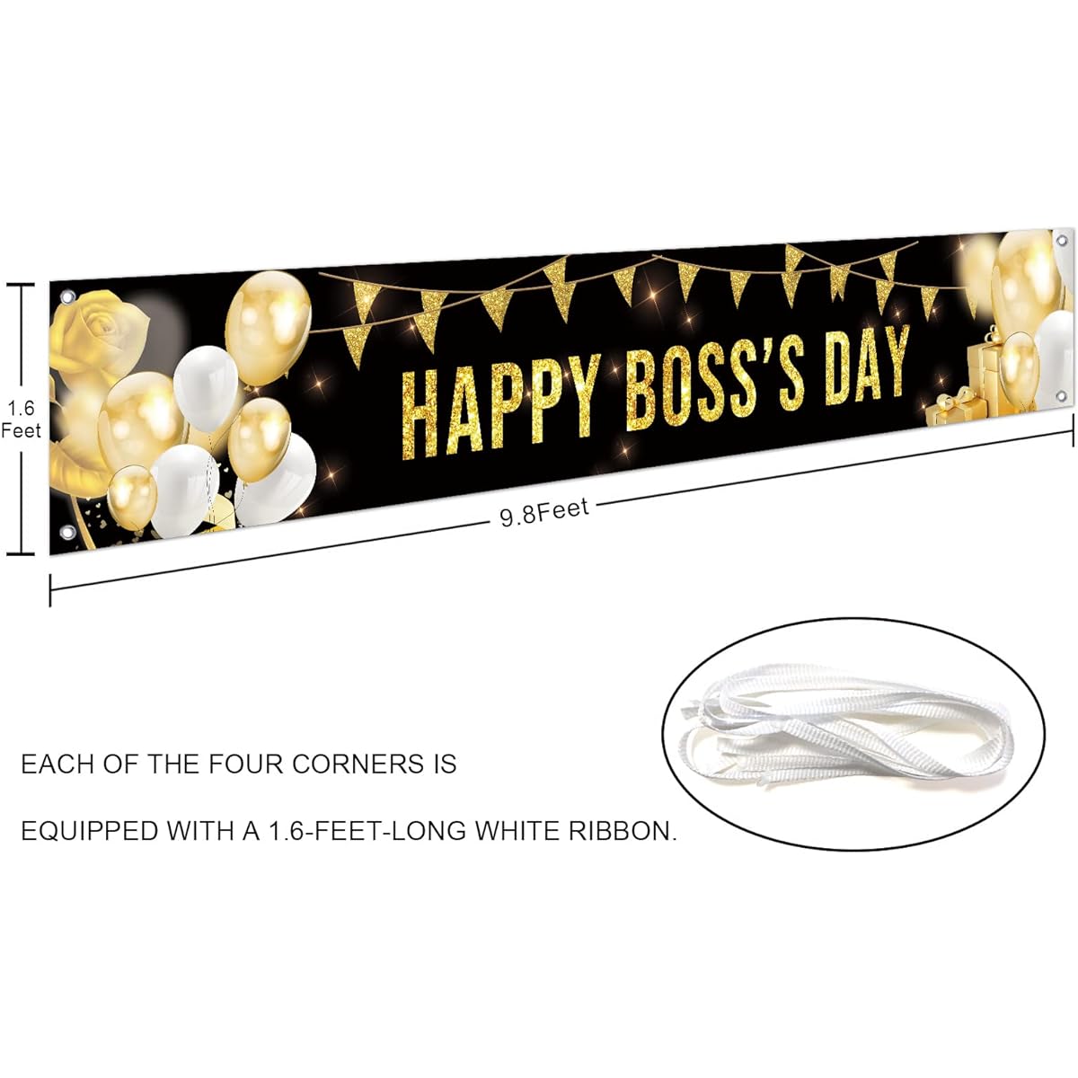 Big Happy Boss's Day Banner Black & Gold Boss's Day Decoration Supplies Boss's Day Party Decoration Backdrop for Office