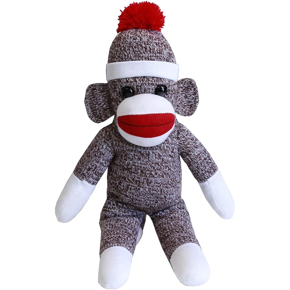 Plushland Adorable Sock Monkey, The Original Traditional Hand Knitted Stuffed Animal Toy Gift-for Kids, Babies, Teens, Girls and Boys Baby Doll Present Puppet (16'' Brown)