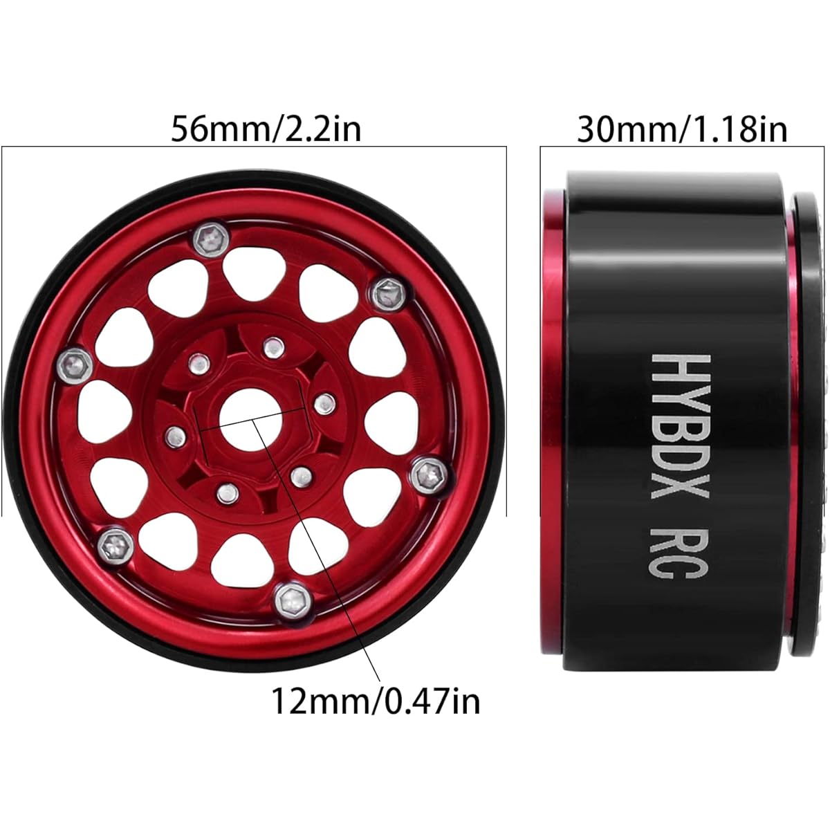 HYBDX Rc 1.9 Inch Aluminum Alloy Beadlock Wheel Rim Hub 4pcs for 1:10 RC Crawler Axial SCX10 SCX10 II TRX4 RC4WD D90 Red 4pcs
