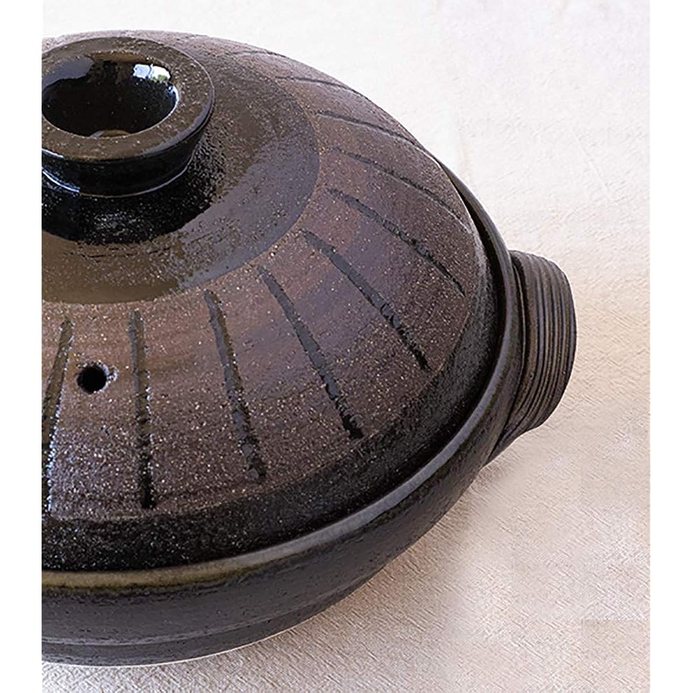 Saji Pottery Banko Ware Three-in-One Healthy Earthen Pot (With Inner Lid and Drainboard) Sajicha Jugusa Made in Japan 32-255 Brown 2000ml