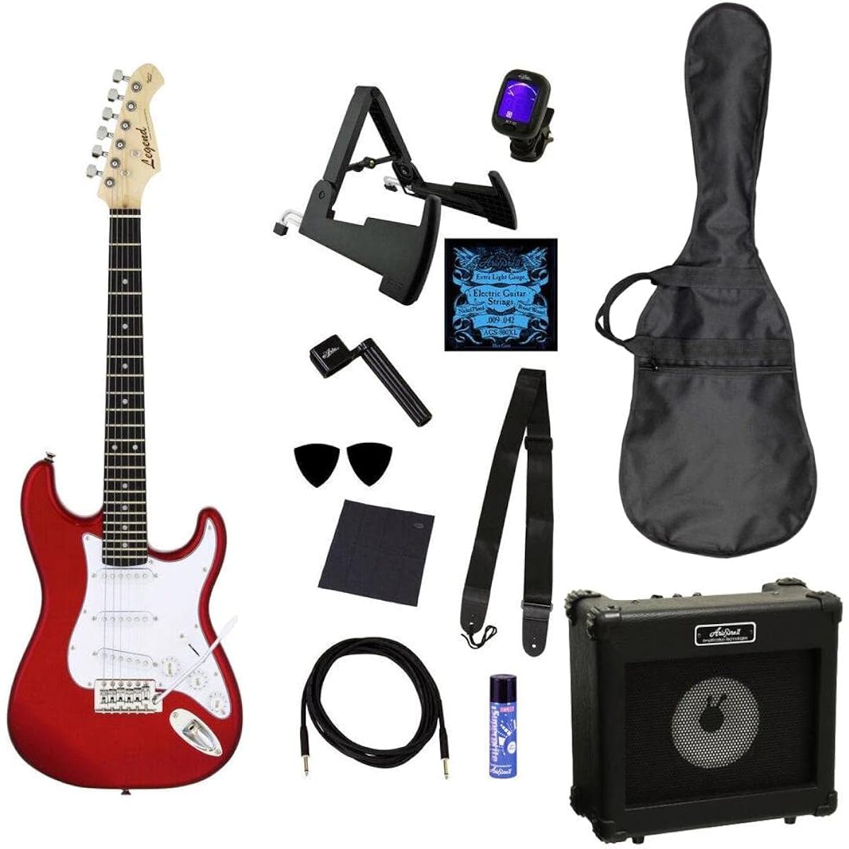 Legend LST-MINI/CA (Candy Apple Red) Short Scale Mini Electric Guitar/Future Rock Star 12-Piece Set