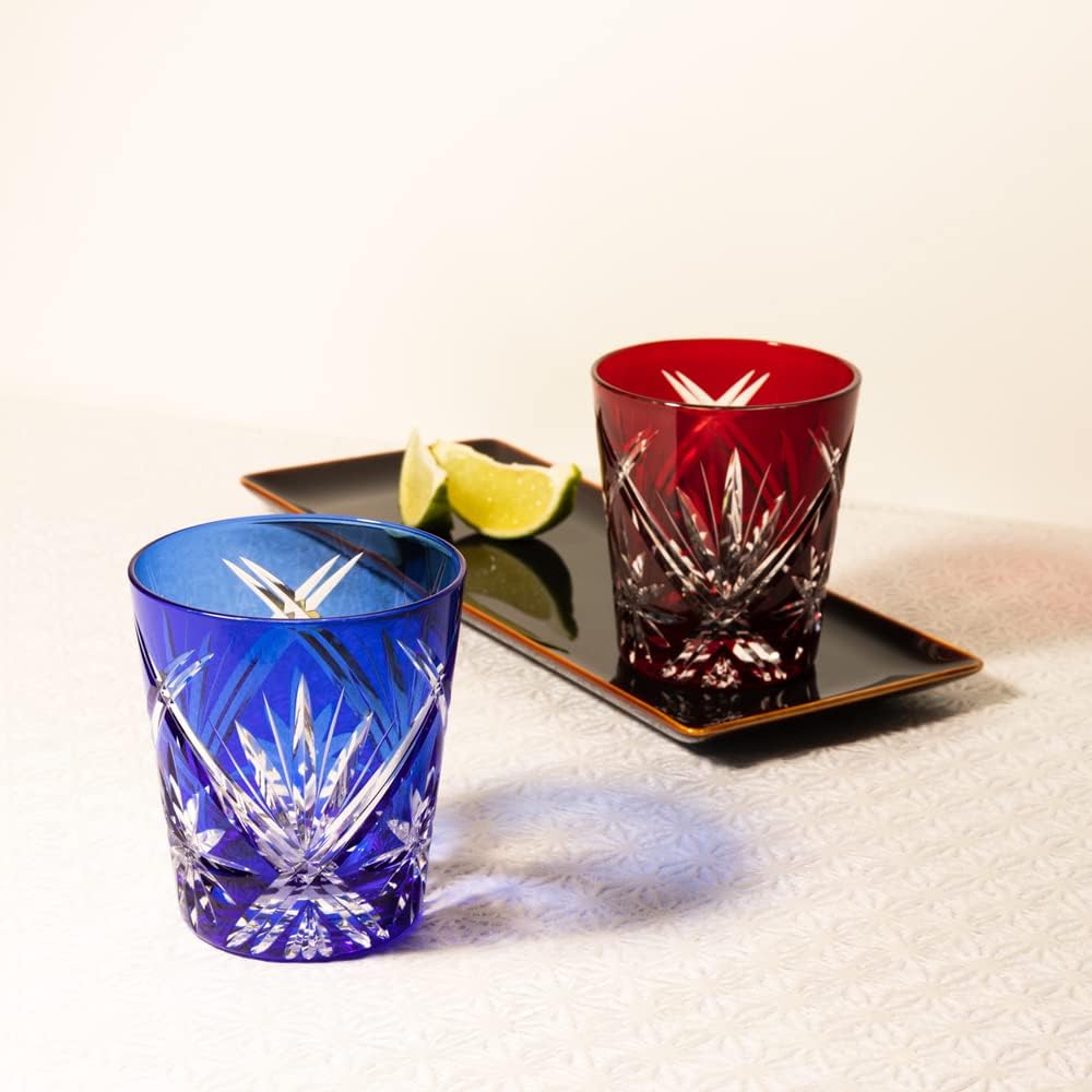 NARUMI Rocks Glass Pair Glass Glass Works Waltz 270cc Blue & Red Color Covered Glass Whiskey Glass Old Glass Wedding Gift Respect for the Aged Day Present Gift Box Included Wrapped GW6071-2270AZ