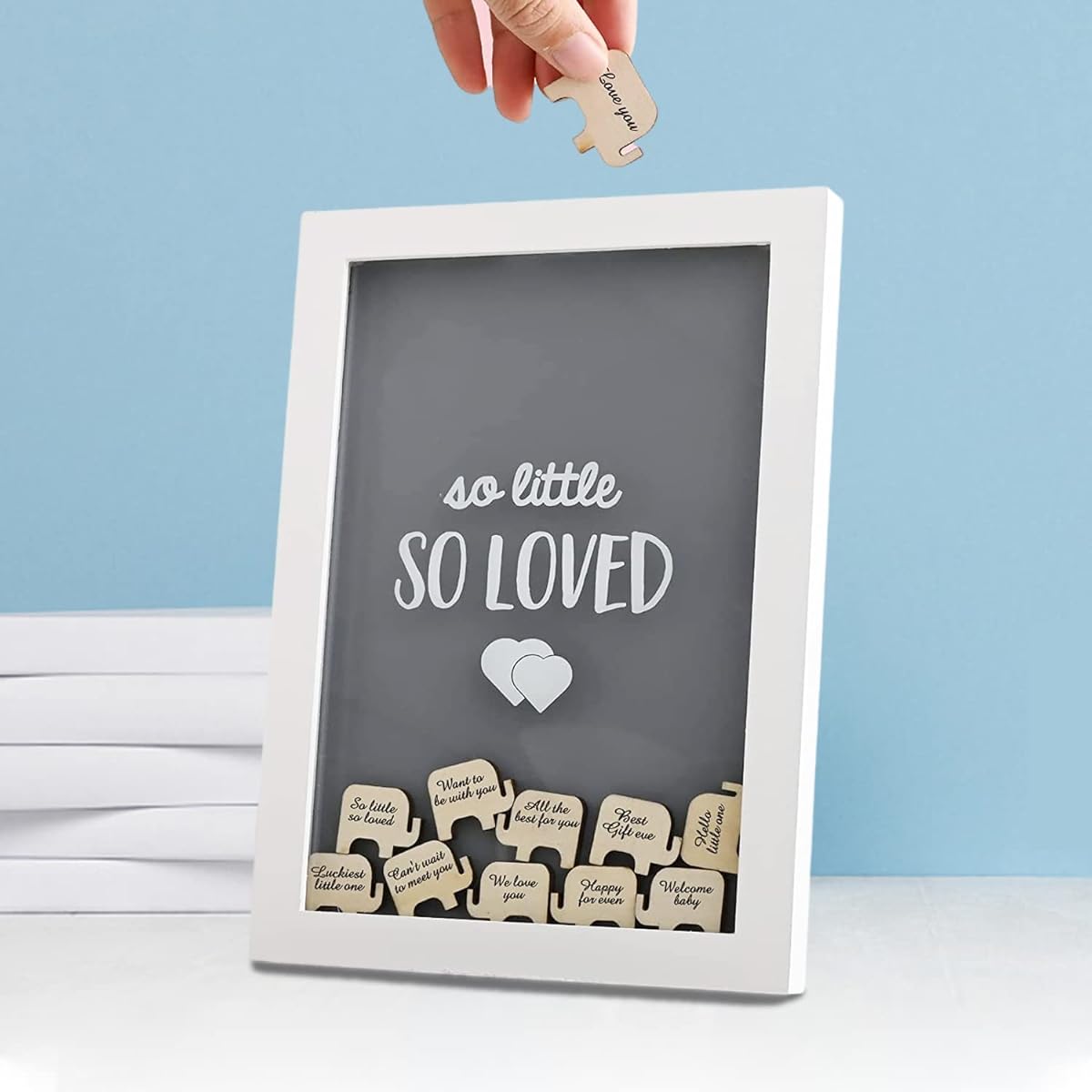 WOMRICH Boy Baby Shower Decorations Elephant Theme Set, Baby Shower Guest Book Elephant Sign Frame, Boy Banner Elephant Garland Paper Lantern Flower Pompoms (Blue)