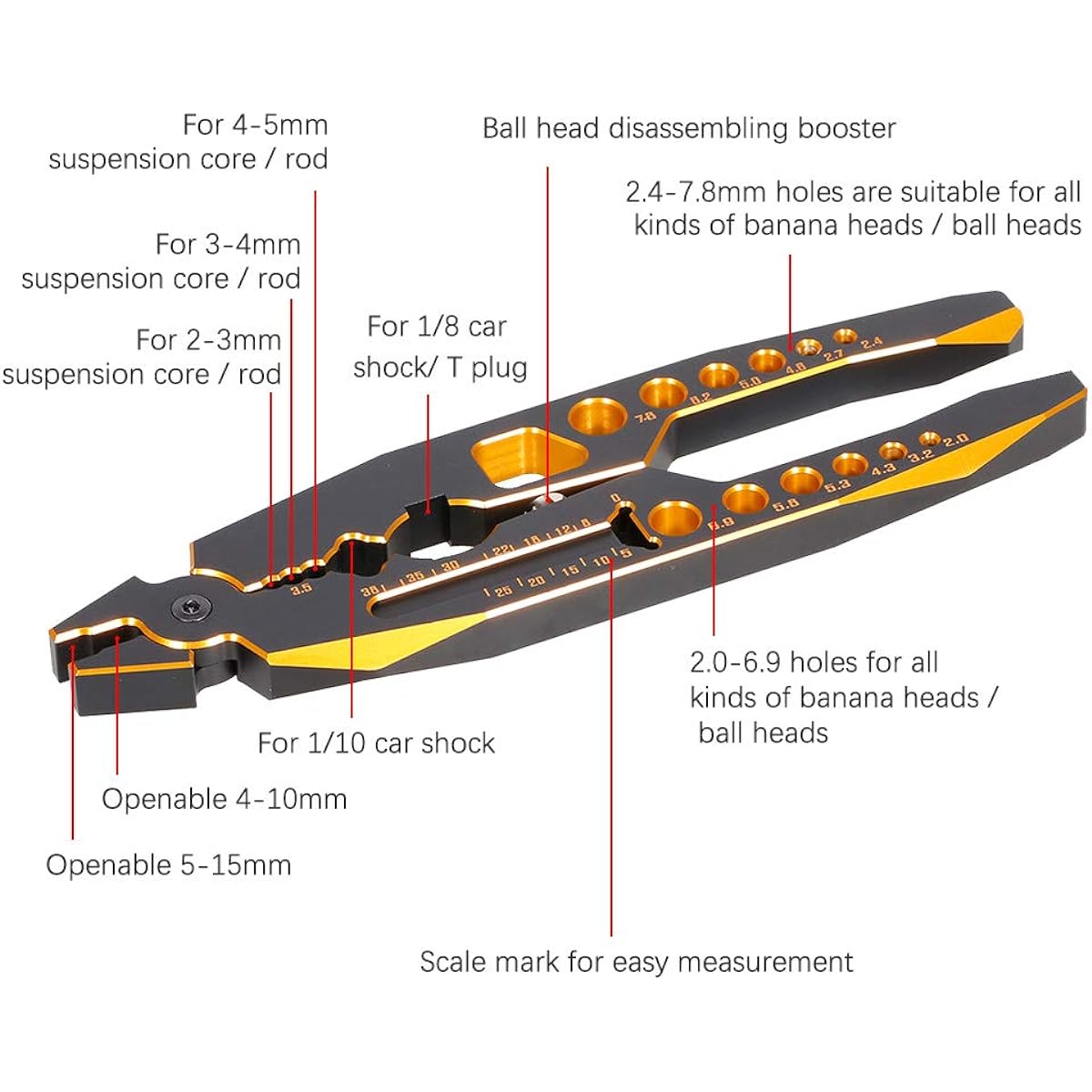 Globact RC Shock Pliers Multifunctional Aluminum Alloy Shock Absorber Clamp Shock Absorber Assembly Disassembly RC Tools for 1/10 1/8 Slah Arrma Axial Losi Redcat HSP HPI RC Car Truck Rock Crawler