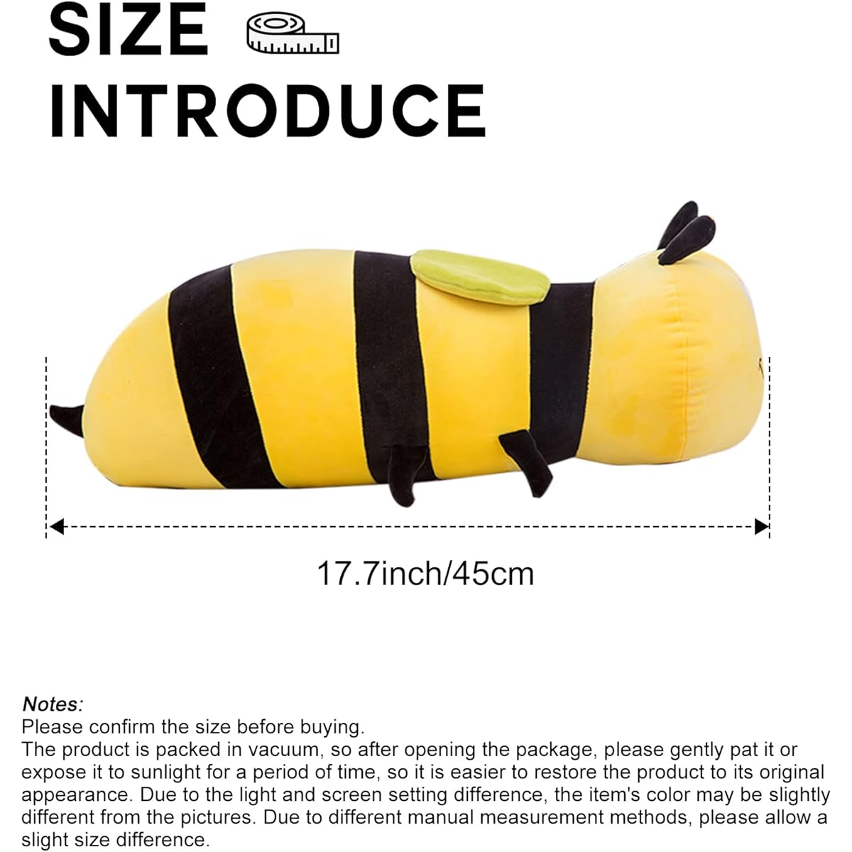 CHELEI2019 17.7" Bee Plush Toy, Soft Yellow Bumblebee Pillow Stuffed Animal Gift for Kids