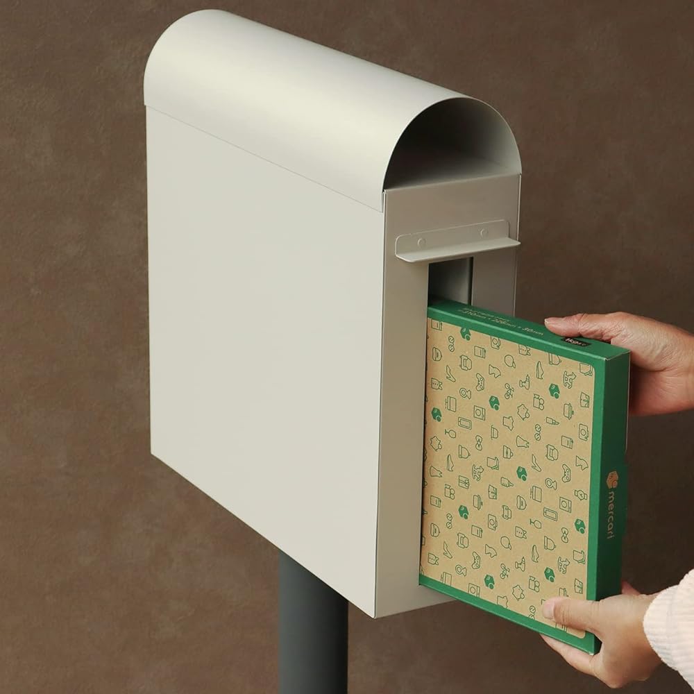 MOJYU Stand Post Spano Greige SDM-026 Post Mail Box Stylish Mailbox Delivery Box Scandinavian Style with Lock Freestanding Stand High Type Entrance Home Use